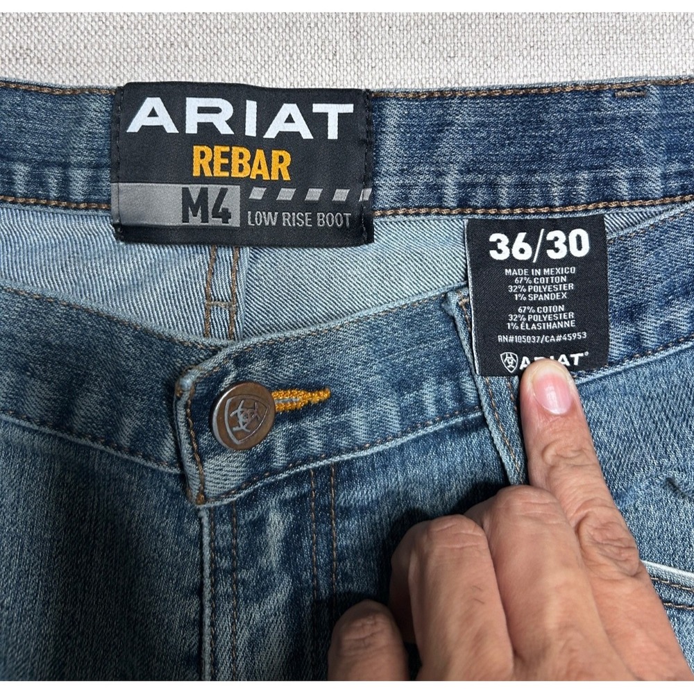 Ariat Rebar M4 Low Rise Boot Cut Jeans Mens 36x30 Whiskering Western Workwear - Picture 2 of 10